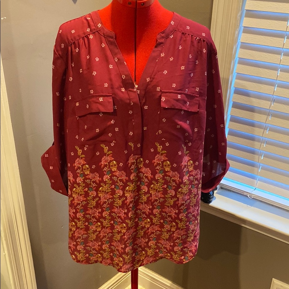 Torrid Burgundy Floral Blouse